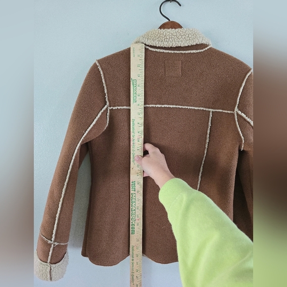 Old Navy Y2K Coat Tan Faux Suede Sherpa Shearling Lined Outdoor Jacket  M Vtg - Picture 12 of 13